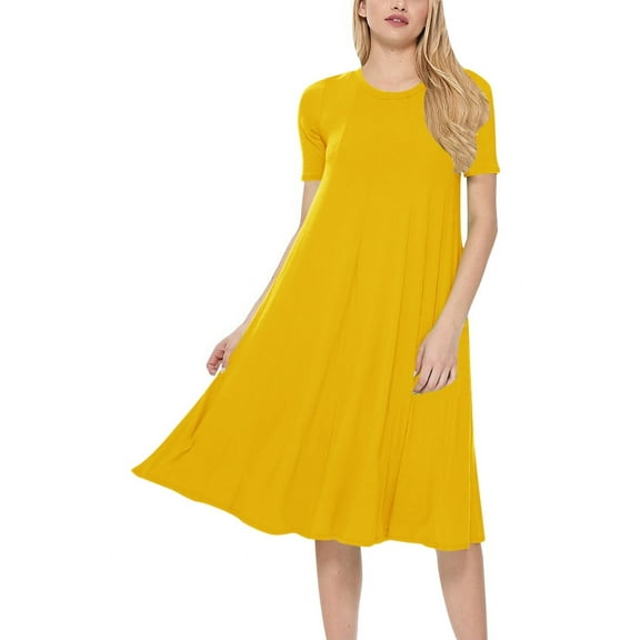 Women's A-Line Short Sleeve Loose Fit Jersey Knit Solid Midi Maternity Dress S-3XL