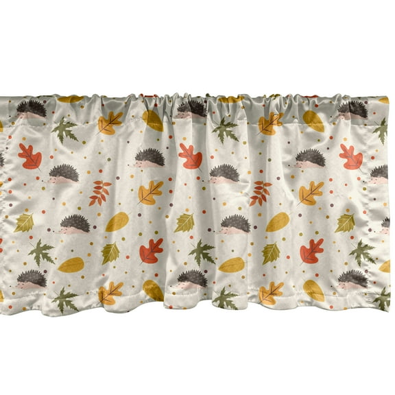 Ambesonne Autumn Window Valance, Leafs Dots and Hedgehogs, 54" X 18", Eggshell and Multicolor