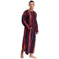 thumbnail image 2 of Mufeng Men's Thobe Muslim Loose Fit Stripe Robe Islamic Robe Multicolor Arabic Thobe with Pocket Red XL, 2 of 6