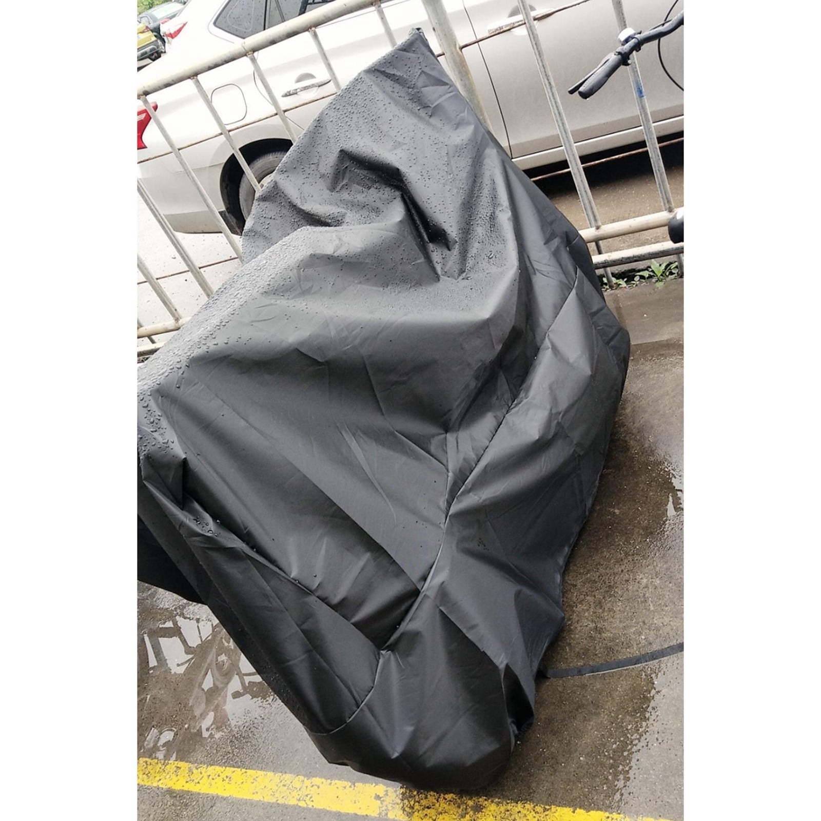 Universal Waterproof Motorcycle Cover, Outdoor Protection, Fits 96"" Motors, Black/Silver - View #8