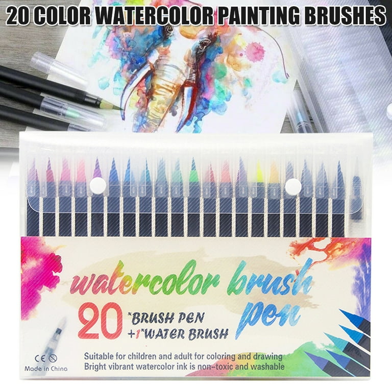 Set of 20 Real Brush Pens Water Coloring Brush Pens for Coloring