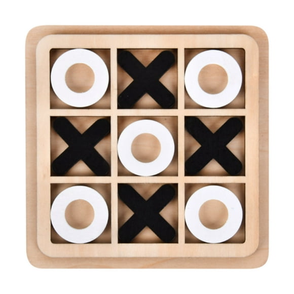 Plateau de Jeu de Tic-Tac-Toe en Bois pour Enfants, Stratégie Éducative, Casse-Tête, Jouet de Voyage, Design Noir et Blanc, Activité Familiale 14x14x0,7 cm C