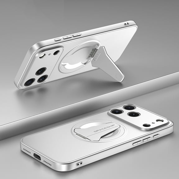 Magnetic For iPhone 17 Pro Phone Case,Built-in Contractile Kickstand,Compatible with Mag-safe,Anti-Scratch Shckproof Anti-fall Drop Protection,Ultra Slim Rugged Durable Phone Case,Silver