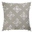 thumbnail image 2 of 20" X 20" Beige and Ivory Floral Linen Zippered Pillow With Embroidery, Pom Poms, 2 of 4