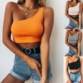 thumbnail image 1 of Dream Lifestyle Sleeveless Solid Color Ribbed Summer Vest Women One Shoulder Crop Top Female Clothing, 1 of 1