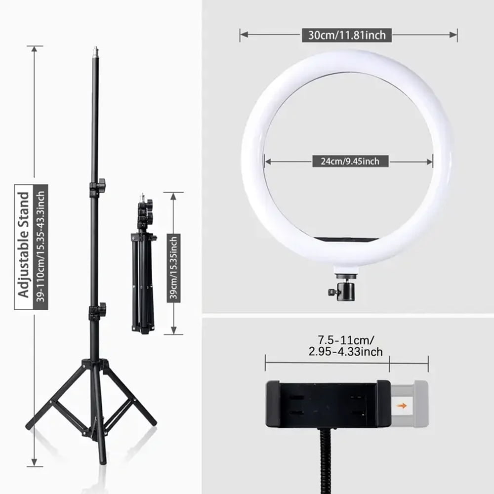 UEGOGO Pro 12" LED Ring Light Kit - 3 Lighting Modes + 43.3" Tripod for Streaming/Makeup/YouTube (With Phone Holder)