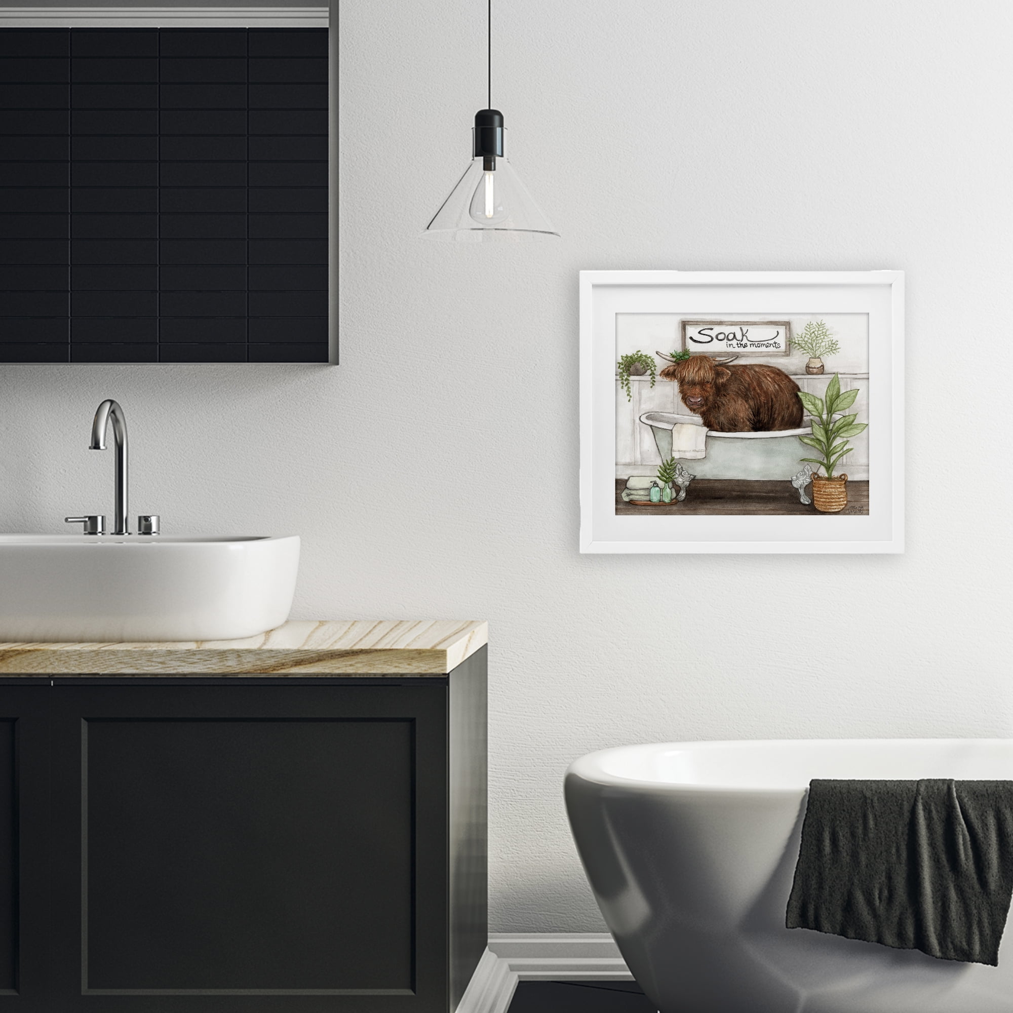 Soak In Moments Cattle White Framed Print Under Glass, design by Melinda Hipsher
