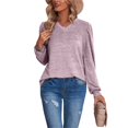 thumbnail image 1 of Camiseta de manga larga con escote en V y mangas abullonadas para mujer: camiseta violeta claro para mujer, talla M, 1 of 6