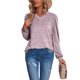 thumbnail image 1 of Camisa de manga larga para mujer Manga larga de soplo Manga larga Cuello en V Color puro Mujer Camisetas básicas para mujeres Luz púrpura S, 1 of 6