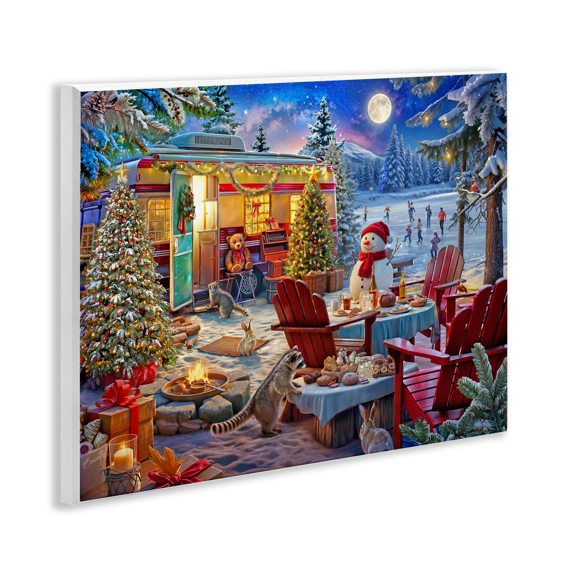 Winter Holiday Camper Party Wall Plaque Art, design by Henriette Chinaglia