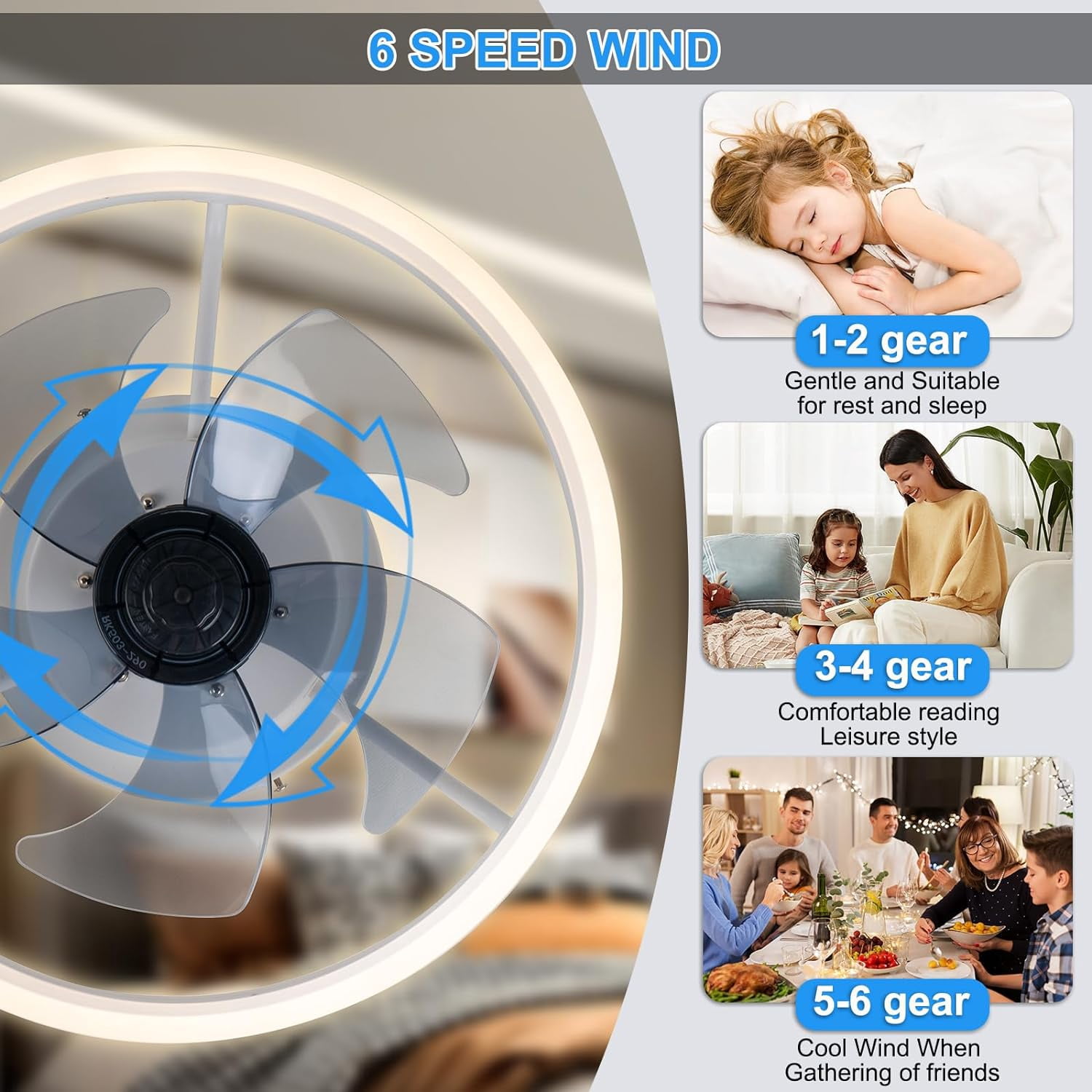 SURNIE Acrylic Modern LED Flush Mount Ceiling Fan with Remote Control
