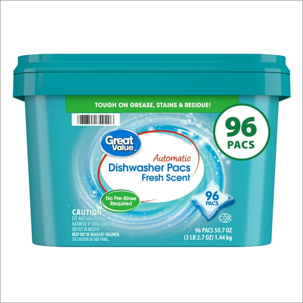 Great Value Pacs Dishwasher Detergent Pods, Clean and Fresh Scent, 50.7