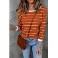 thumbnail image 4 of Women's Brown Extend Color Block Cuffs Rib Knit Striped Pullover, 4 of 25