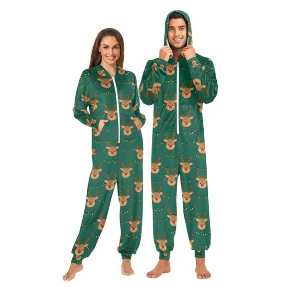 joogoo Cute Reindeer Unisex Adults Onesies Pajamas Jumpsuits L