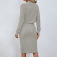 thumbnail image 4 of Women's Solid Color Ribbed Long Sleeve Top And Bodycon Skirt Set Swimsuit Women Suit Skirt Women Wedding Pants Suit Set Womens Swimsuits with Skirt Swim Frocks Women plus Skirt Suits Dress Swimming, 4 of 6