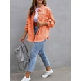 thumbnail image 3 of SEARIPE Women's Casual Denim Jacket Frayed Hem Ripped Long Sleeve Jean Jacket With Pockets Orange XL, 3 of 5