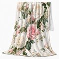 thumbnail image 2 of Vintage Pink Rose Garden, Cozy Botanical Garden Scene, Warm Flannel Blanket for Sunroom and Reading Nook with Detailed Artwork, Garden Lovers Appreciation Gift, Botanical Home Decor, 2 of 9