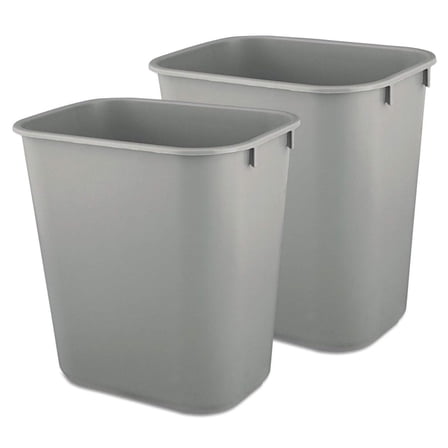 Rubbermaid Deskside Wastebasket, Versatile Plastic Trash Can, 3.5 Gallon, Gray, 2 Pack