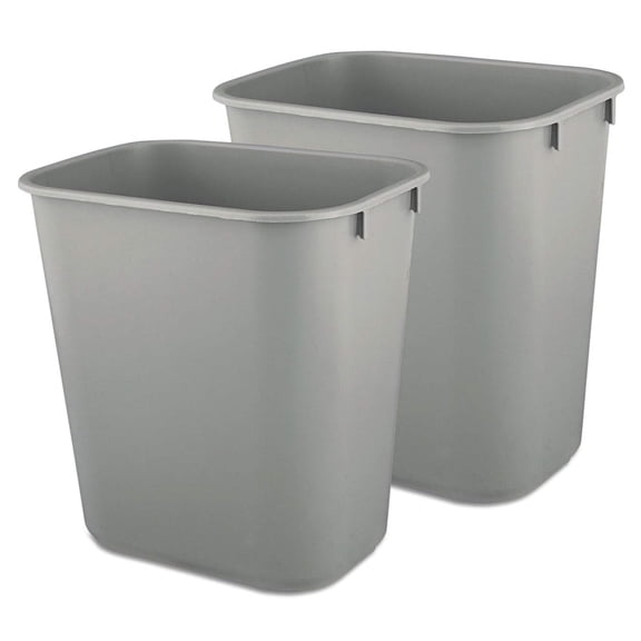 Rubbermaid Deskside Wastebasket, Versatile Plastic Trash Can, 3.5 Gallon, Gray, 2 Pack
