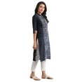 thumbnail image 3 of Band Collar Printed Kurta - Indigo-Medium, 3 of 5