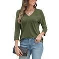 thumbnail image 5 of VDJ Women Summer T Shirts Casual Loose 3/4 Sleeve V Neck Tunic Stylish Solid Color Army Green Business Tee Clothes Size S, 5 of 9