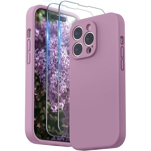 wonima11 SURPHY Designed for iPhone 14 Pro Case with Screen Protector, (Camera Protection & Soft Microfiber Lining) Liquid Silicone Phone Case, Lilac Purple