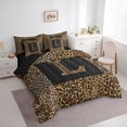 thumbnail image 2 of Catabedysis Classic Animal Print Initial L 7pcs Queen Bedding,Vintage ABC Themed Bedding Comforter Set Queen,Black Reversible For Girls, 2 of 7