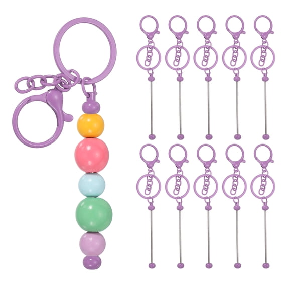 Uxcell 10Pcs Beadable Keychains, Metal DIY Beaded Keychain Making Kit with Lobster Hook for Crafts, Dark Purple
