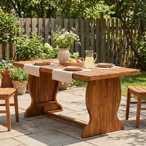 Christopher Knight Home 70" Acacia Wood Outdoor Dining Table with Fishtail Legs, Natural Stained