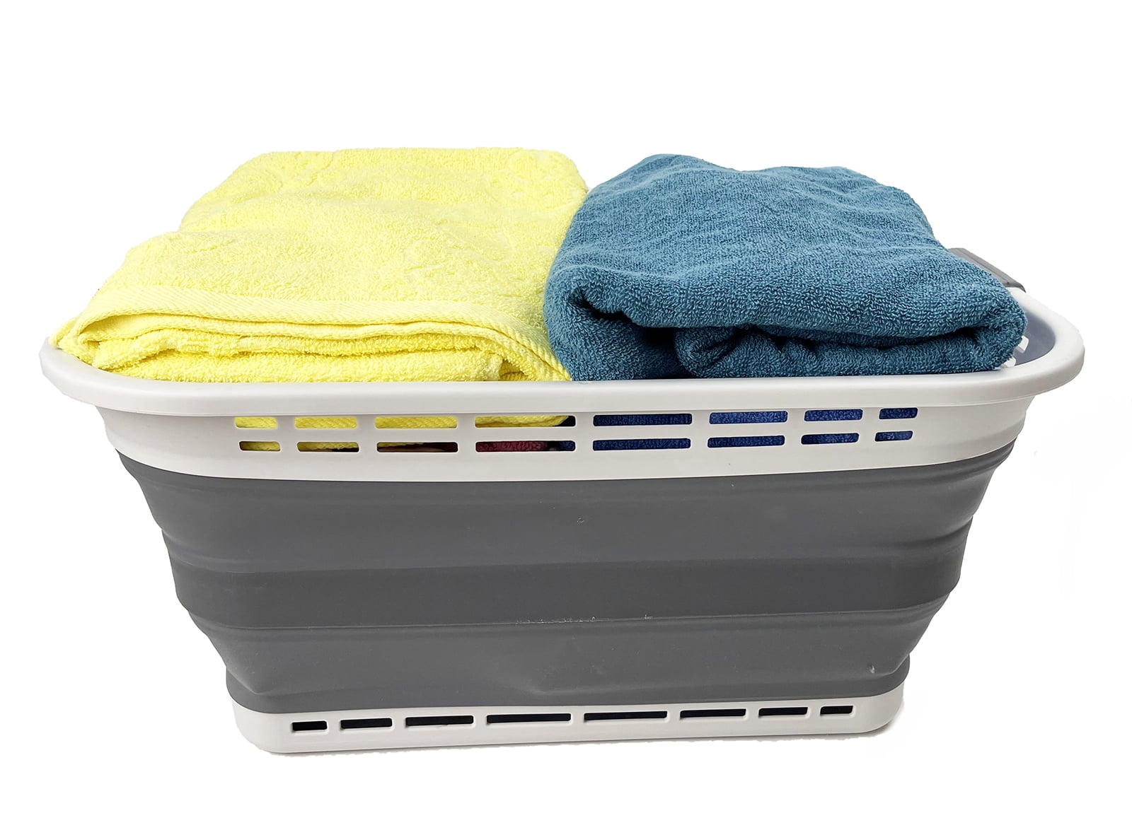 SAMMART 42L (11 Gallons) Collapsible Plastic Laundry Basket - Foldable Pop Up Storage Container/Organizer - Portable Washing Tub - Space Saving Hamper/Basket