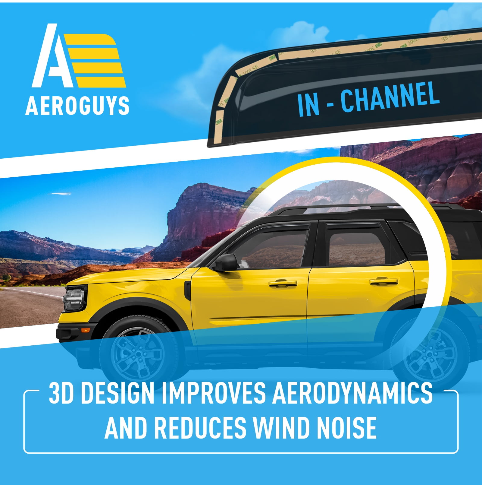 AEROGUYS In-Channel Window Deflectors Extra Durable Window Visors Rain Guards Fit for Ford Bronco Sport 2021-2026, Sun Visors, Wind Vent Visors, Car Accessories - 4 pcs. AG0719