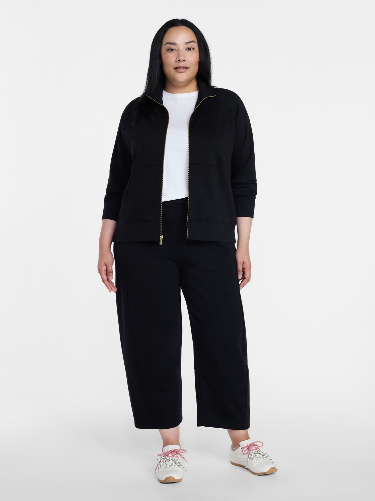 Time and Tru Women's Fleece Sweatshirt and Barrel Leg Pants Set, 2-Piece, Sizes XS-XXXL