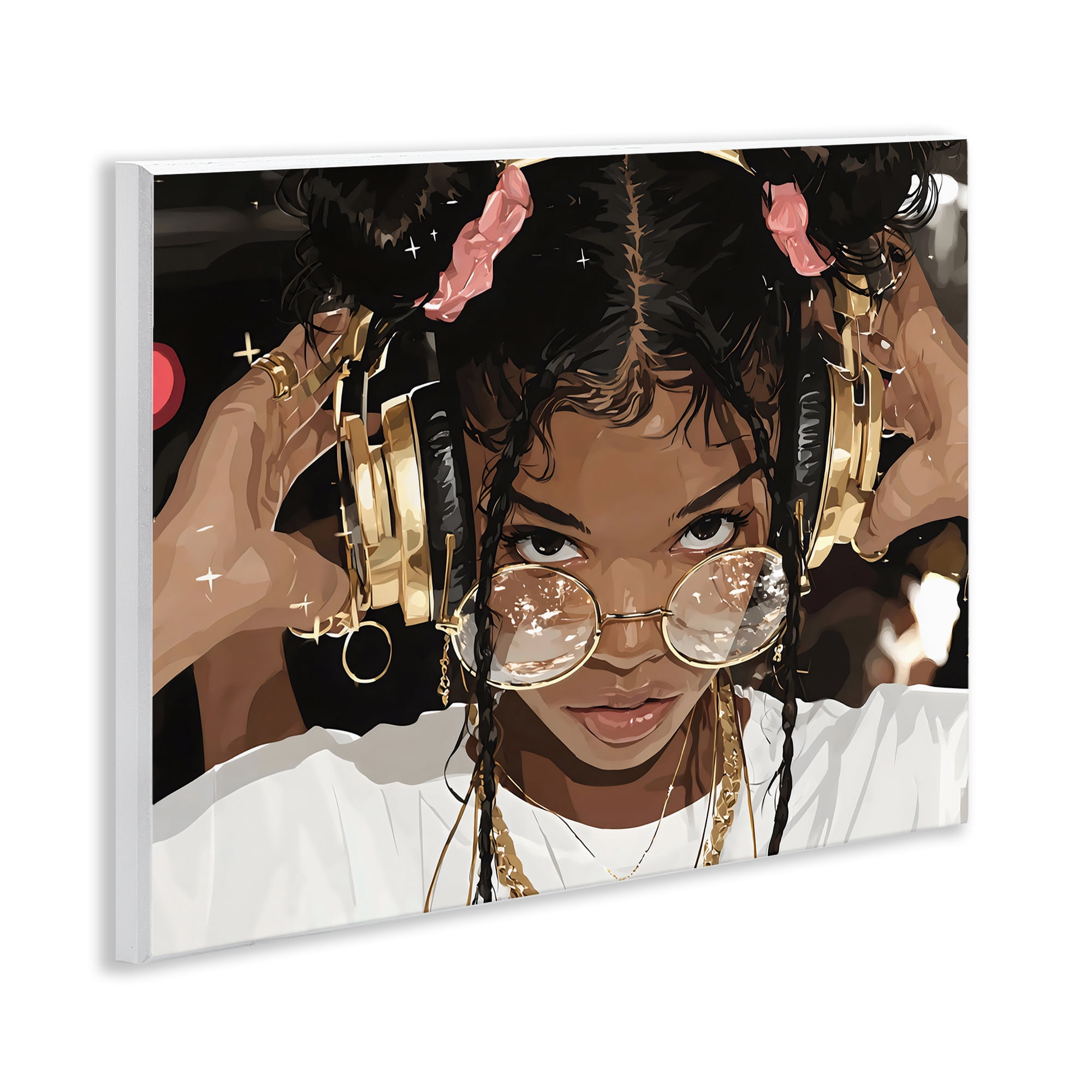 Stupell Industries Trendy Girl with Gold Headphones Wall Plaque Art, design by Franklyn Gregory