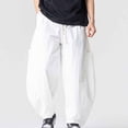 thumbnail image 4 of SAWOBUUN Mens Casual Barrel Pants Wide Leg Elastic Waist Drawstring Loose Fit Trousers Casual Summer Streetwear with Side Pockets, 4 of 8