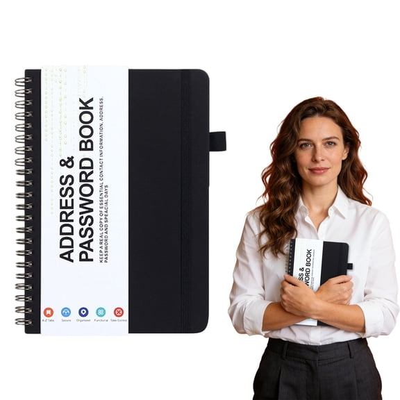 Password Book Spiral B6 Mini Internet Address & Password Organizer with Laminated Alphabetical Tabs – Small Password Keeper Journal – Hardcover, Pocket Size, 7.68"×5.59",1PC (Black)