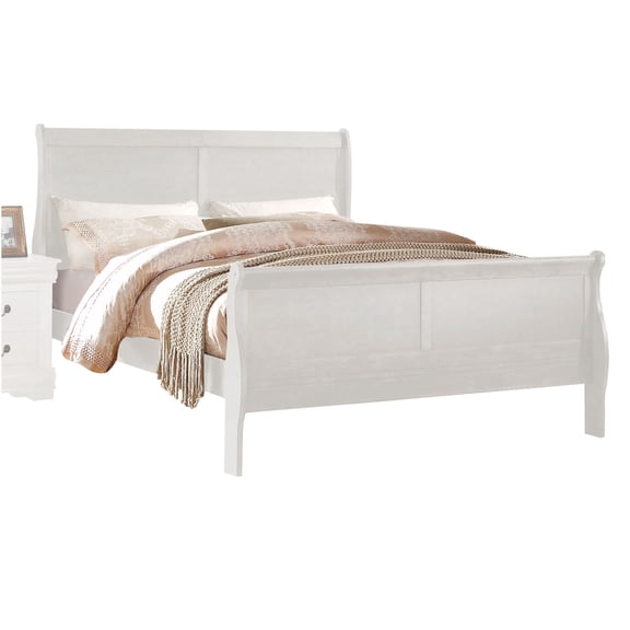 JERFIT Sleigh Bed Frame Queen Size, White Upholstered Platform Bed with Headboard and Footboard, No Box Spring Needed, Sturdy Wood Support Slats for Mattress