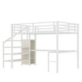 thumbnail image 4 of Queen Size Loft Bed with L-Shaped Desk & Wardrobe, Metal High Loft Bed Frame with USB Charging, LED Lights, and Adjustable Storage for Teens, Adults, White Wood-Grain, 4 of 10