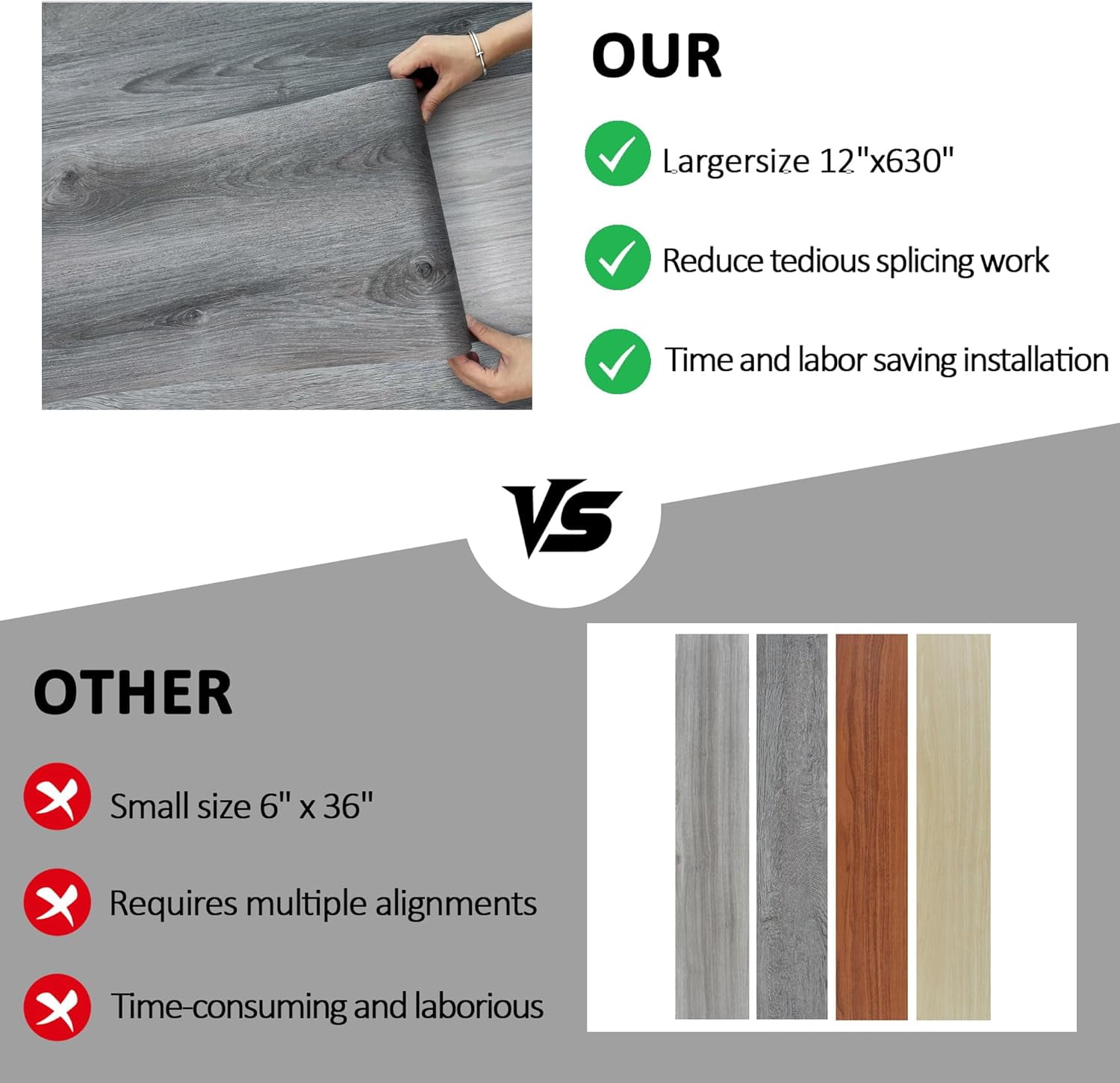 Peel and Stick Floor Tile – 197" Length 12" Width Roll - Dark Brown Self-Adhesive Vinyl Flooring Waterproof, Wide Wood Plank for Easy Installation, Bedroom, Kitchen (16 Sq.Ft