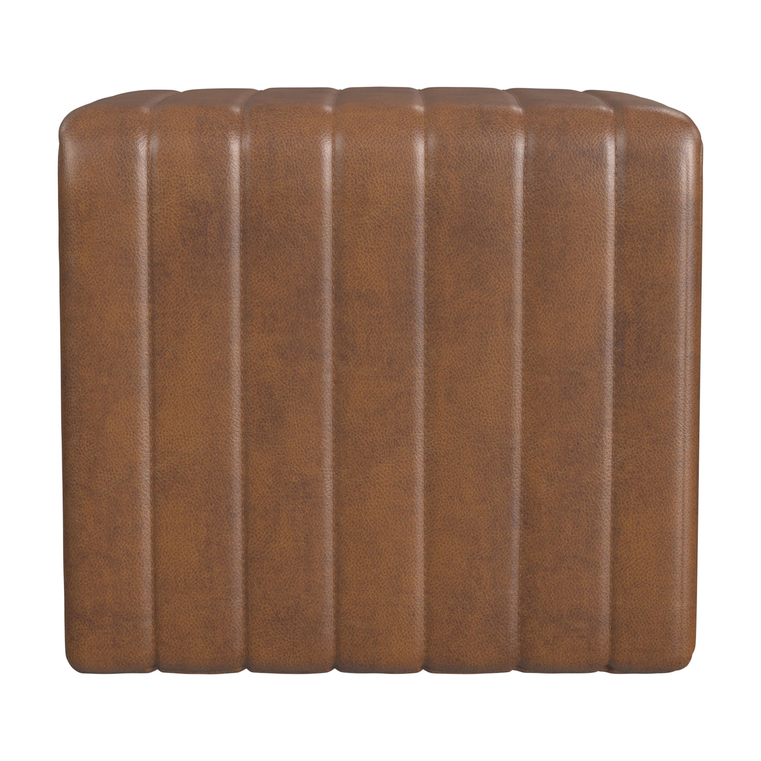 HomePop Modern Channel Ottoman, Brown Faux Leather