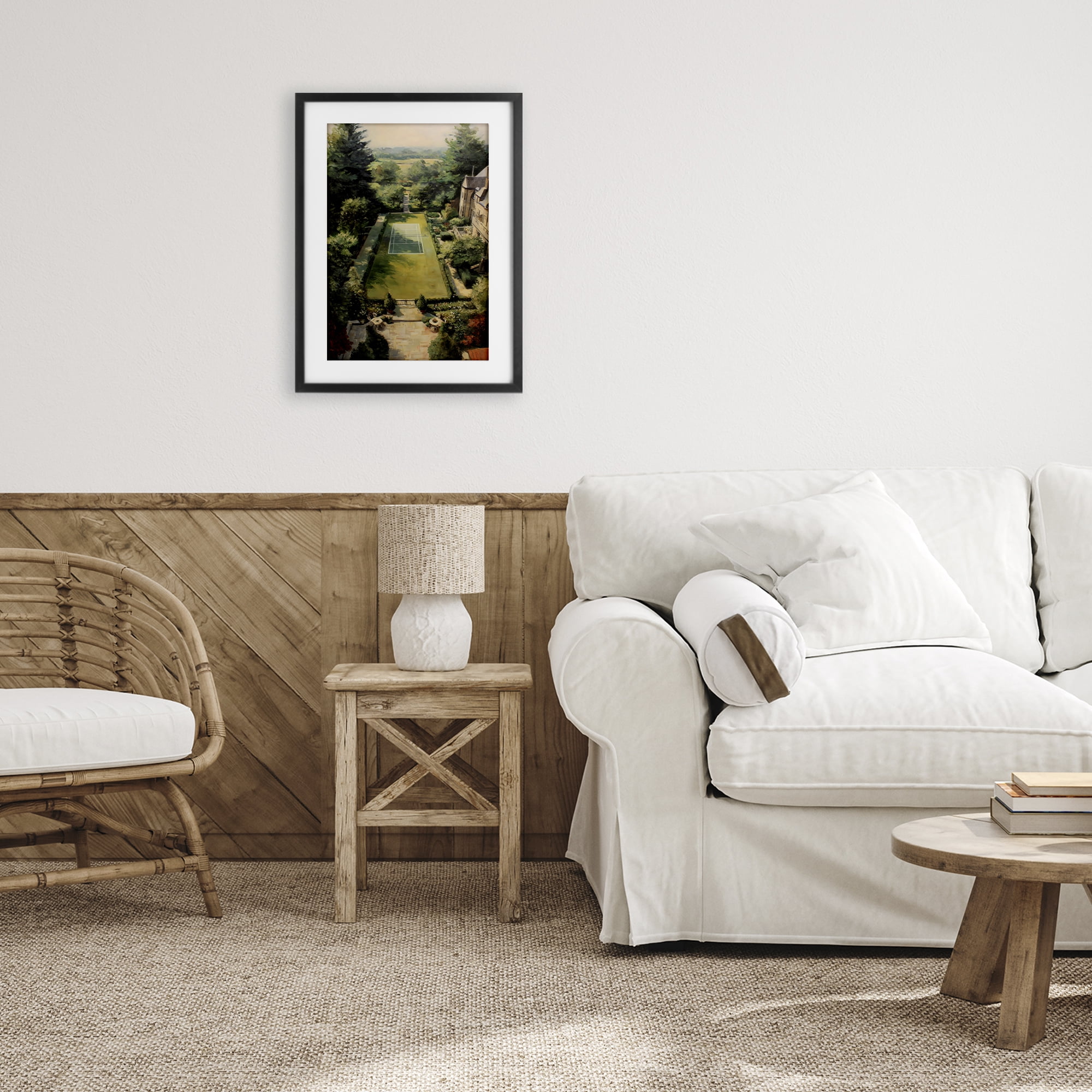 Stupell Industries Vintage Tennis At The Manor Black Framed Print Under Glass, design by Petal Prints Design