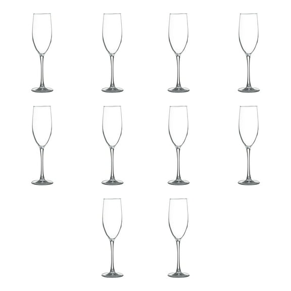 10 ARC Connoisseur Grand Champagne Flutes Set, 8 oz. - Durable, Sleek, Color Bottom, Barware - Clear