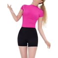 thumbnail image 3 of Women'S Crew Neck Short Sleeve Tops Slim Fit T Shirts Basic Tee Crop Tops Workout Y2k Clothes Rose Red M, 3 of 9