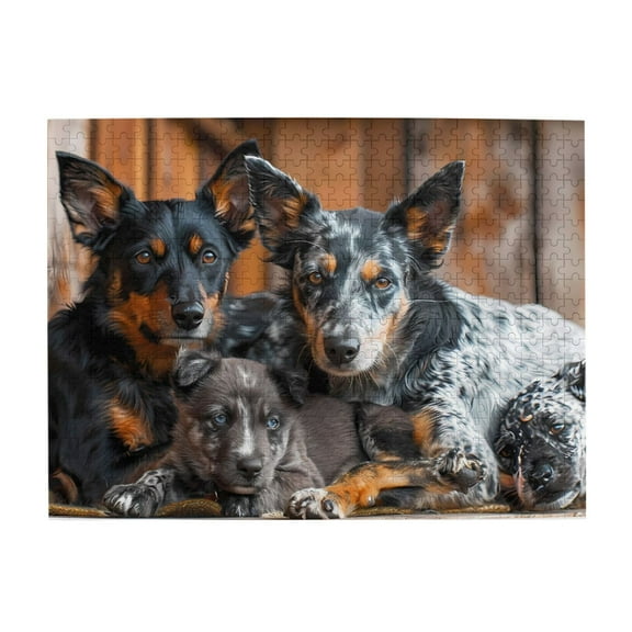 500-Piece Wooden Jigsaw Puzzle for Adults & Families - Heeler Puppy Family , Fun & Educational Brain-Teasing Game, Artistic Home Decor