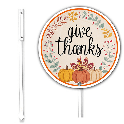 Kurmntregon Thanksgiving Yard Sign With Stake Give Thanks Fall Holiday Party Lawn Garden Plaque,Rustproof Aluminium Wildflowers Farm Outdoor Yard Lawn Metal Decorations Round 9.2inch