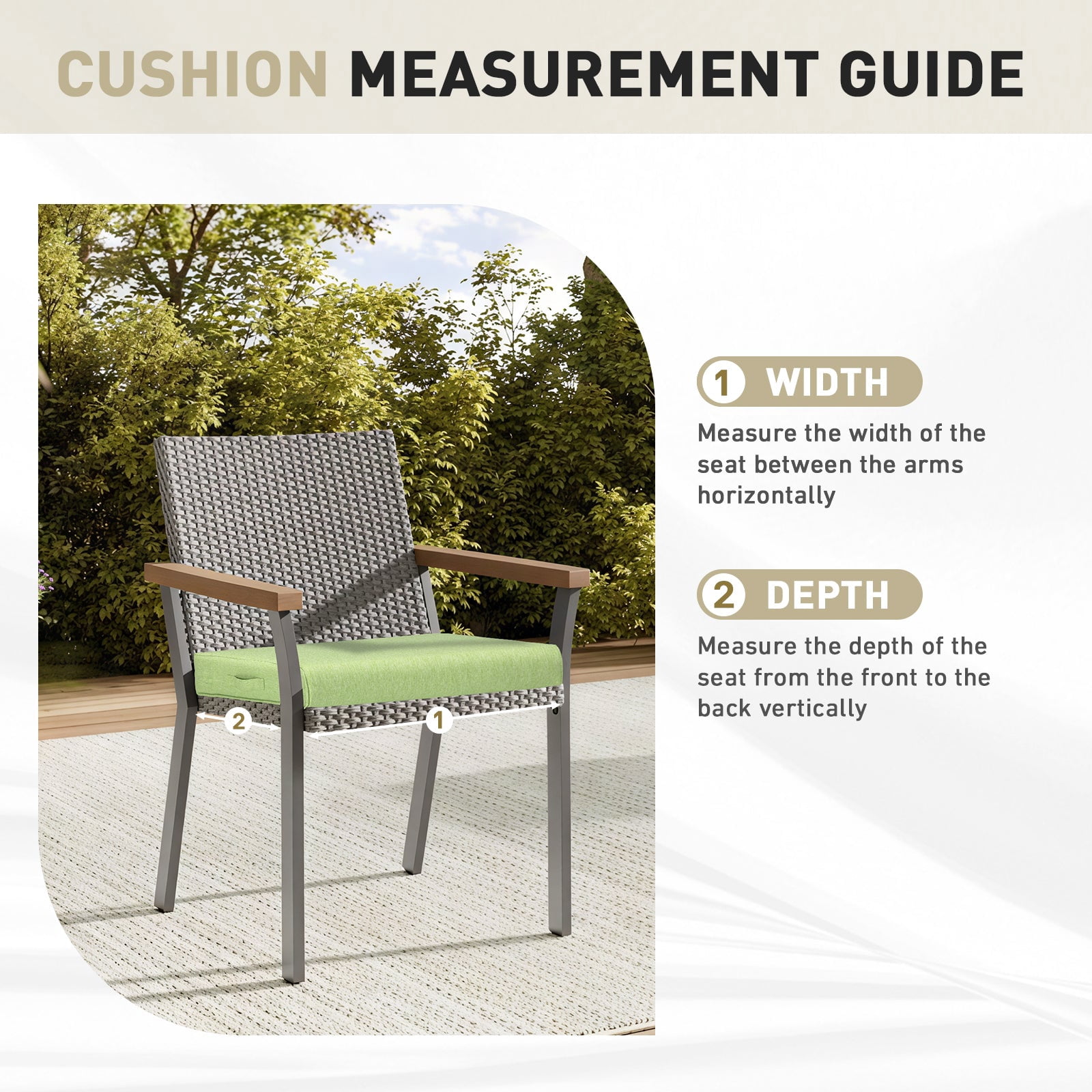 BPS 25x25 Inch Outdoor Chair Cushion Set of 2, Water Resistant Patio Furniture Cushions with Adjustable Straps & Removable Cover for Patio, Deck, or Garden, Green