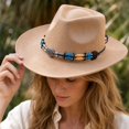 thumbnail image 4 of Wide Brim Western Cowboy Hat for Adults Structured Pinch Front Crown Felt Style Hat with Beaded Hat Band for Costume, 4 of 6