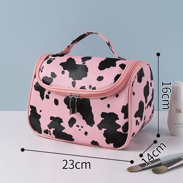 Bolsa de cosméticos con estampado de vaca lechera, bolsa de artículos de tocador portátil de gran capacidad, bolsa de almacenamiento de viaje portátil, bolsa de almacenamiento de artículos de tocador