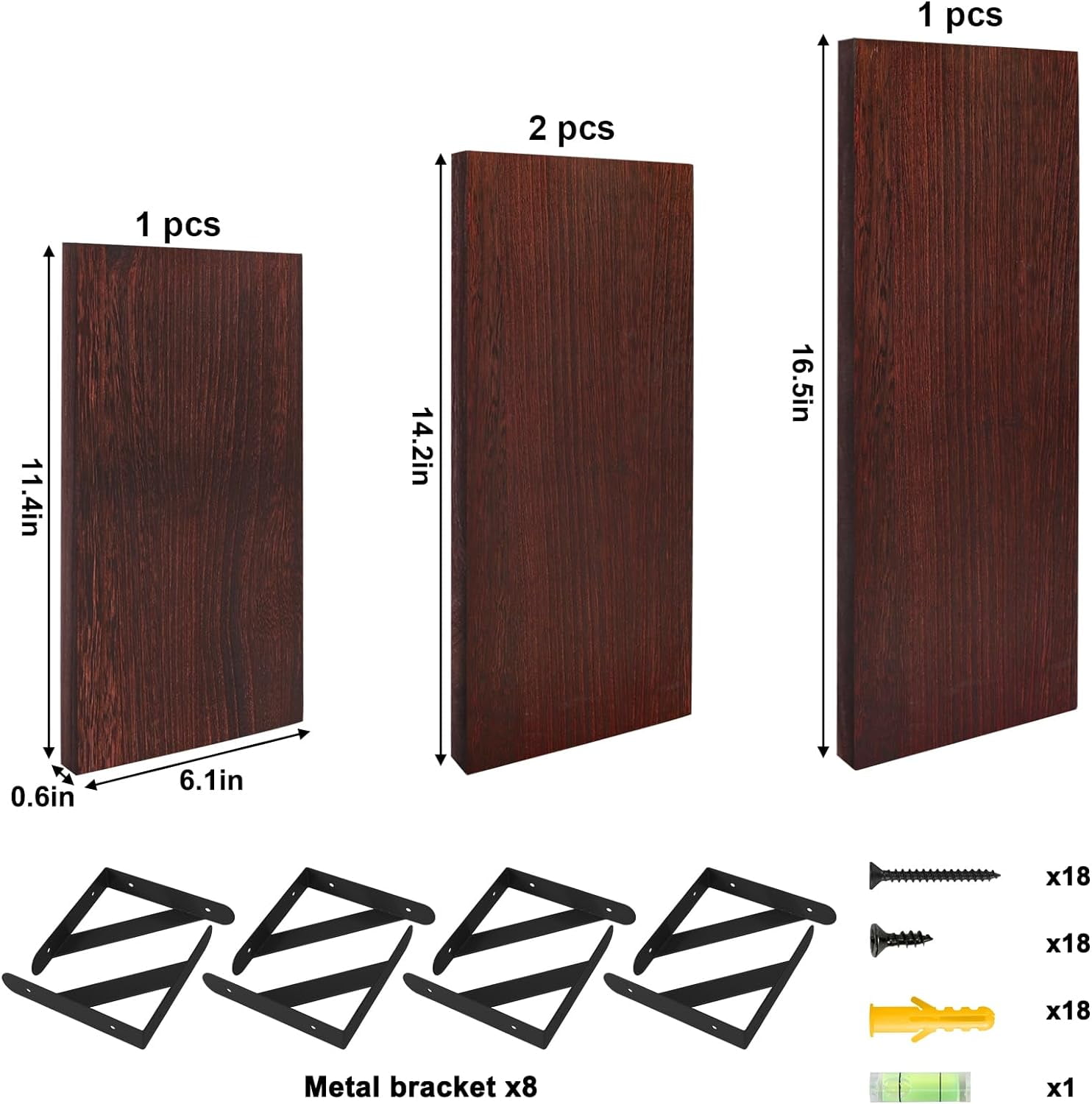 Fairy Floating Shelves, Set of 4, Walnut Brown, Multifunctional Wall-Mounted Shelves for Living Room, Bathroom, Kitchen, or Bedroom
