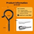 thumbnail image 3 of TAIHUIMY 30 Pack Screw Hook Q-Hanger Hooks for Outdoor String Lights, Hanging Eye Iron Hooks Christmas Rope Clips, Wall Wood Cabinet Ceiling for Light Plants Wind Chimes, Include Wing Nut Driver, 3 of 9