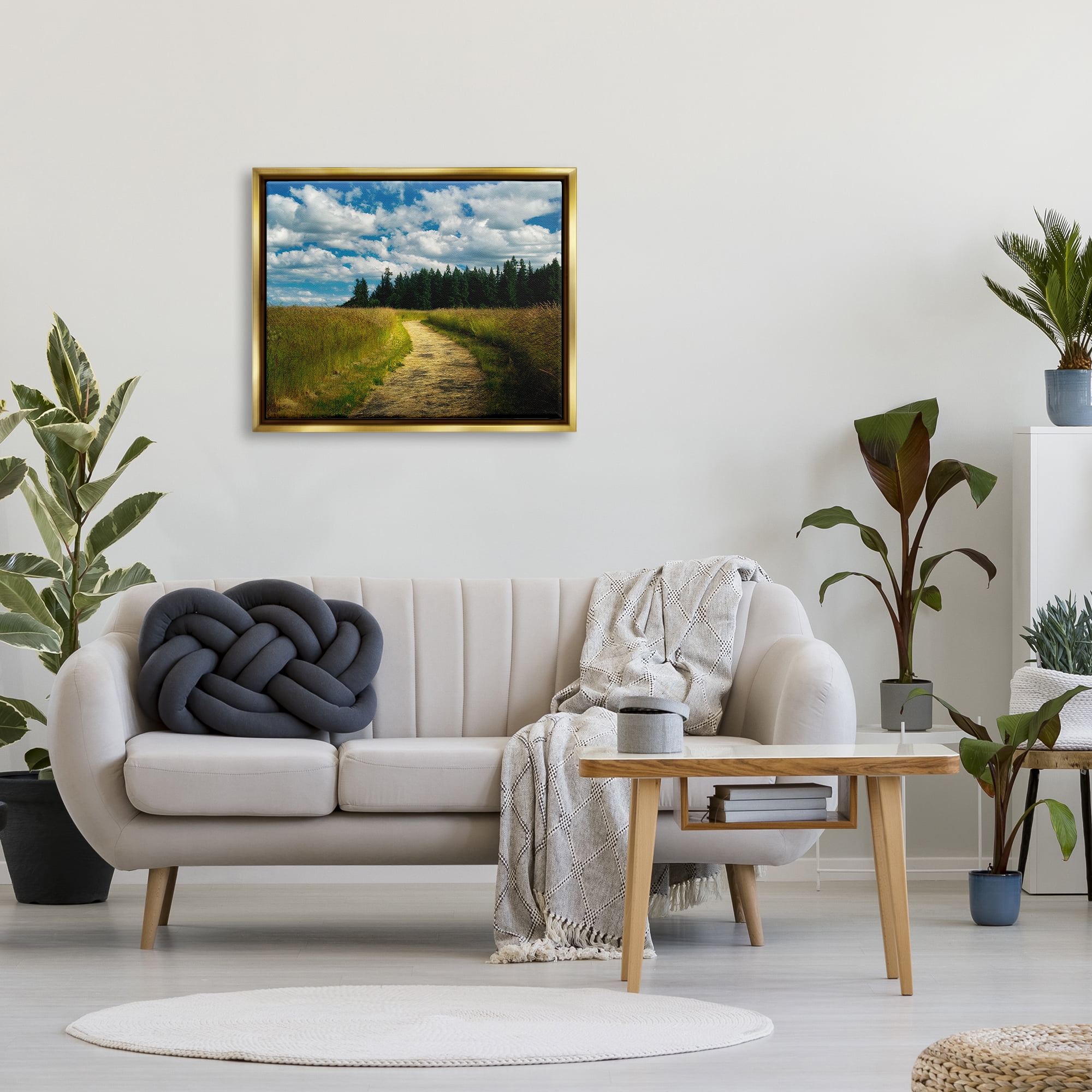 Stupell Industries Cloudy Rural Path Grassland Landscape Photography Gold Floater Framed Art Print Wall Art